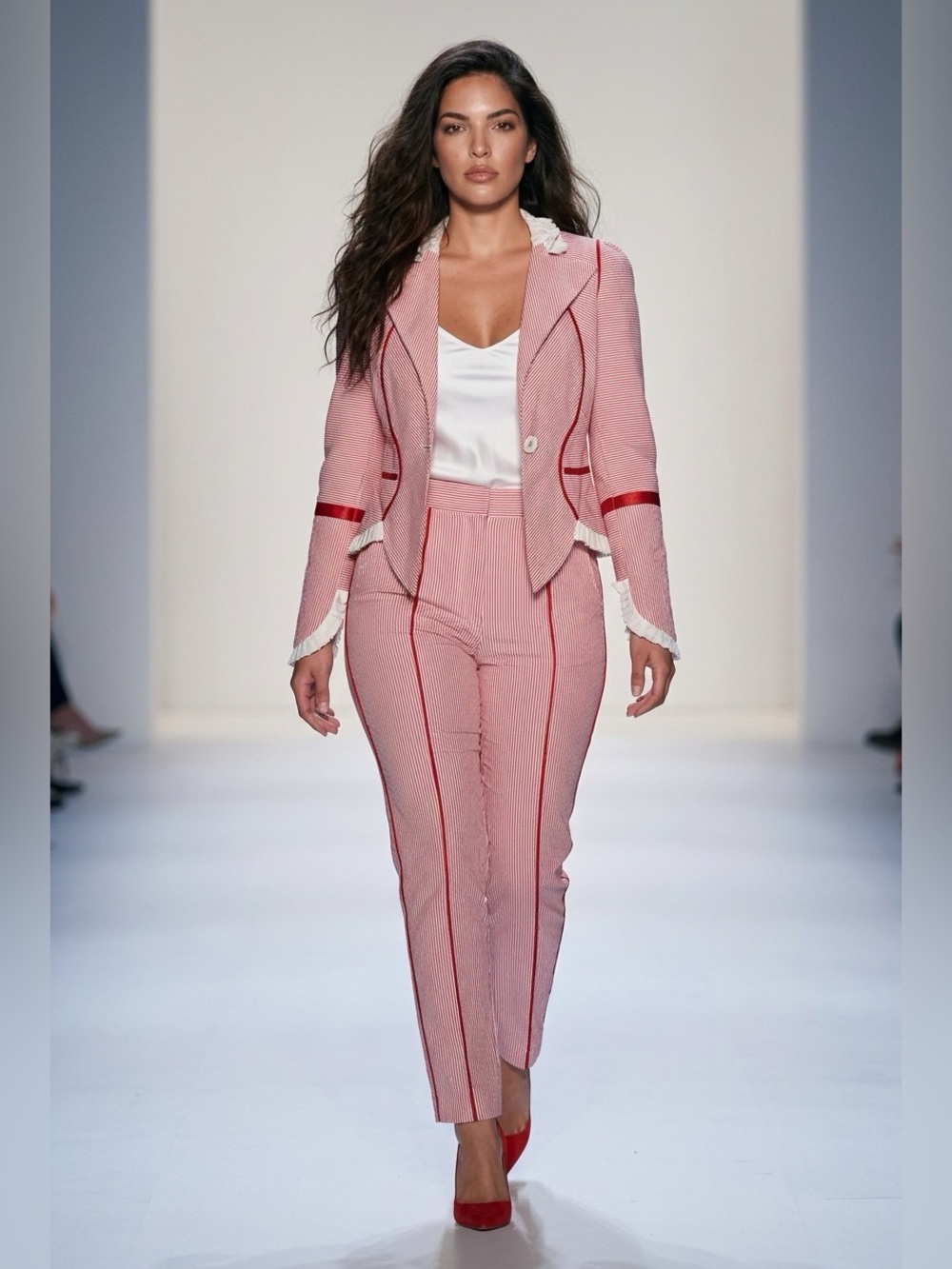 Red & White Striped Women's Tailored Blazer